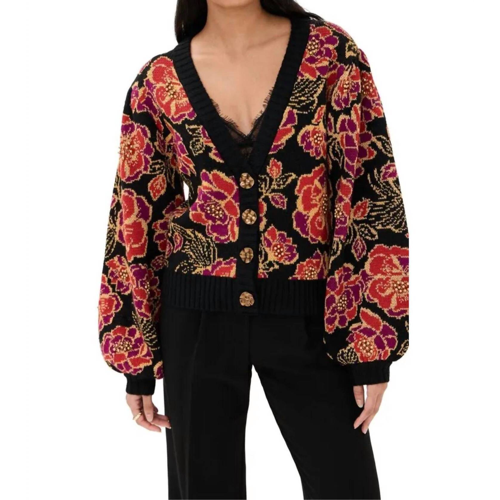 New Farm Rio Shiny Chita Knit Cardigan In Black